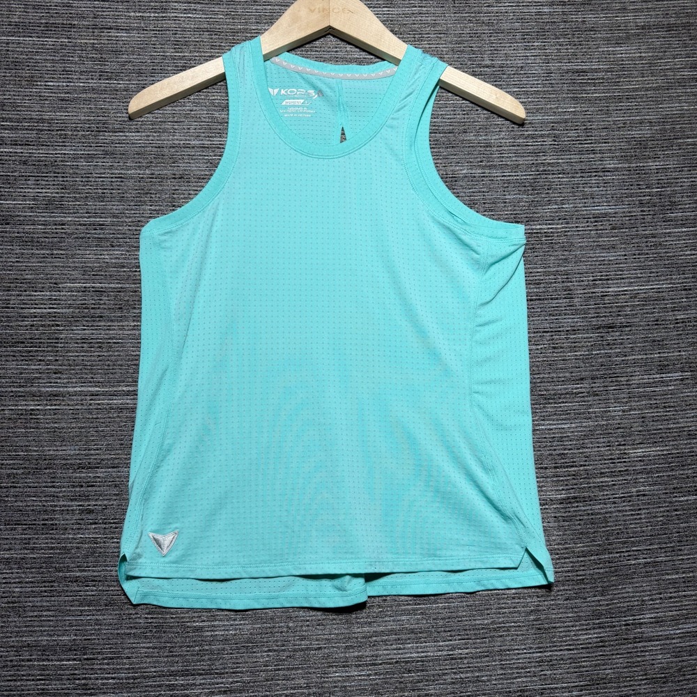 Korsa Tank Top Women S Teal SS Perforated Mesh Keyhole Back Athletic 09650